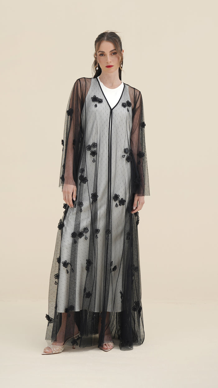 MIDNIGHT PETAL VEIL ABAYA