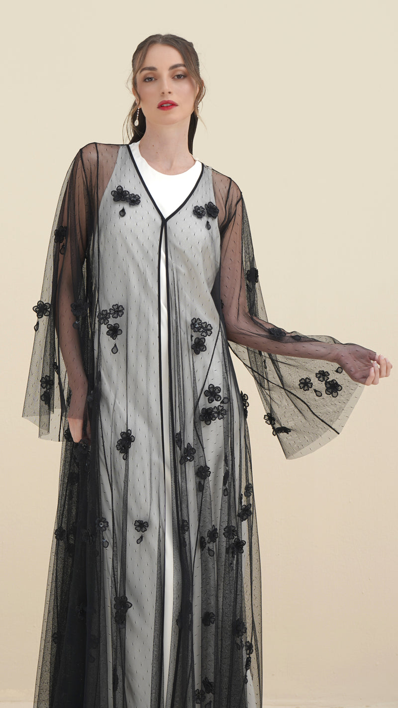MIDNIGHT PETAL VEIL ABAYA