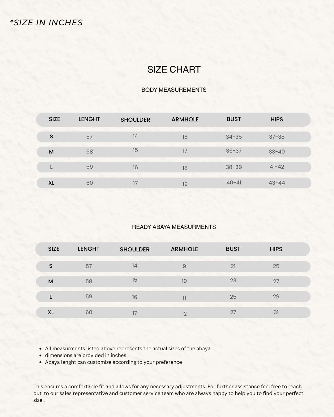 Size chart